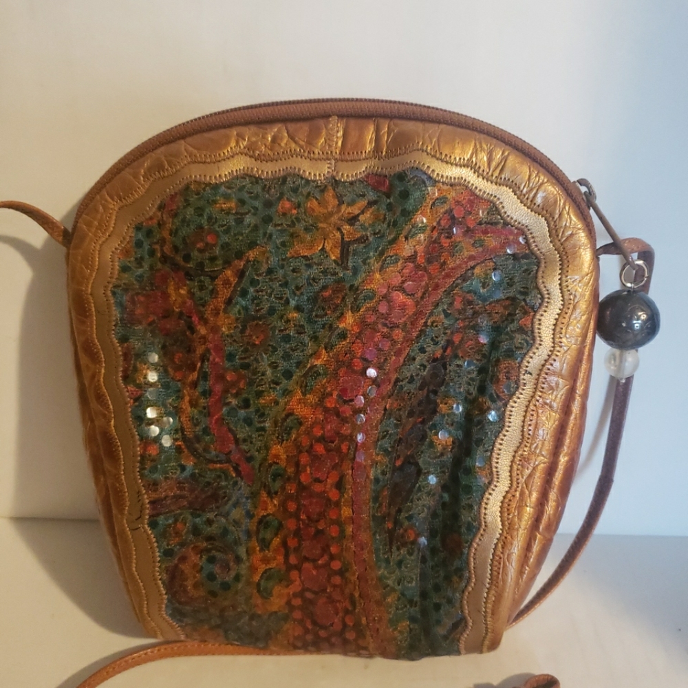 Vintage 80s Sharif Shoulder Bag Purse Gold Patchwork Snakeskin Print Made In USA - Picture 3 of 5